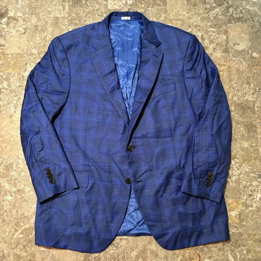 Peter Millar Blazer Mens 46R Blue 100% Wool Sport Coat Plaid Two Button